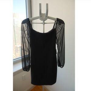 NWT Express Square Neck Mesh Sleeve Mini Dress Black XS